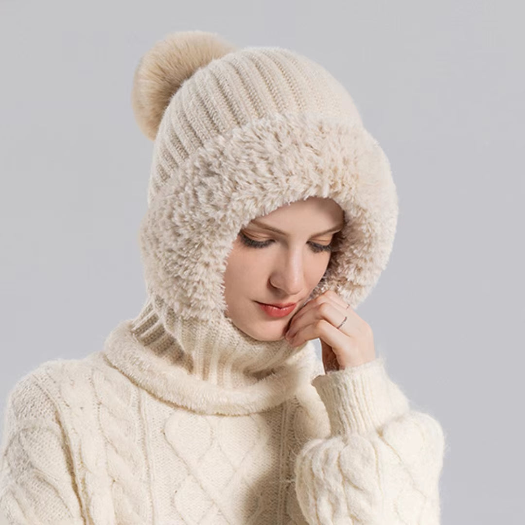 Winter Full Face Cover Hat Scarf Set Women Outdoor Windproof Earflap Skullies Beanies Hats Plush Thicken Warm Balaclava Ski Caps
