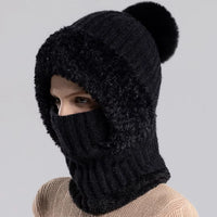 Winter Full Face Cover Hat Scarf Set Women Outdoor Windproof Earflap Skullies Beanies Hats Plush Thicken Warm Balaclava Ski Caps