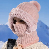 Winter Full Face Cover Hat Scarf Set Women Outdoor Windproof Earflap Skullies Beanies Hats Plush Thicken Warm Balaclava Ski Caps