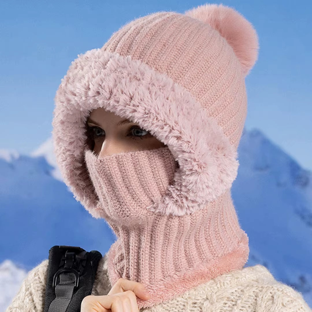 Winter Full Face Cover Hat Scarf Set Women Outdoor Windproof Earflap Skullies Beanies Hats Plush Thicken Warm Balaclava Ski Caps